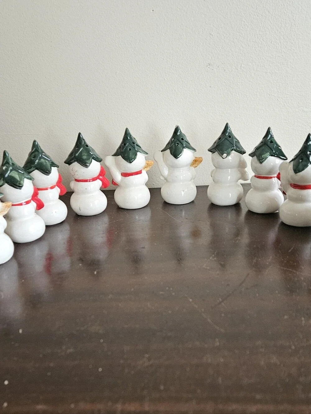 Lot 12 Vtg Ceramic Snowman Salt Pepper Shakers Japan Christmas Tree Hat Broom